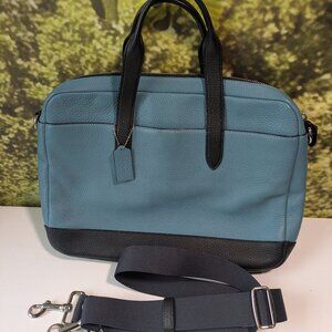 Coach Men’s Teal Black Luxe Hamilton Leather Laptop Bag Briefcase Work Office